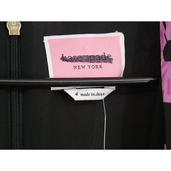 NWT Kate Spade Floral Chiffon Midi Dress Pink Black 4 - Picture 7 of 9
